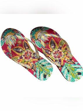 Vera Bradley Pink Multicolor Floral Flip Flops Size 5-6
